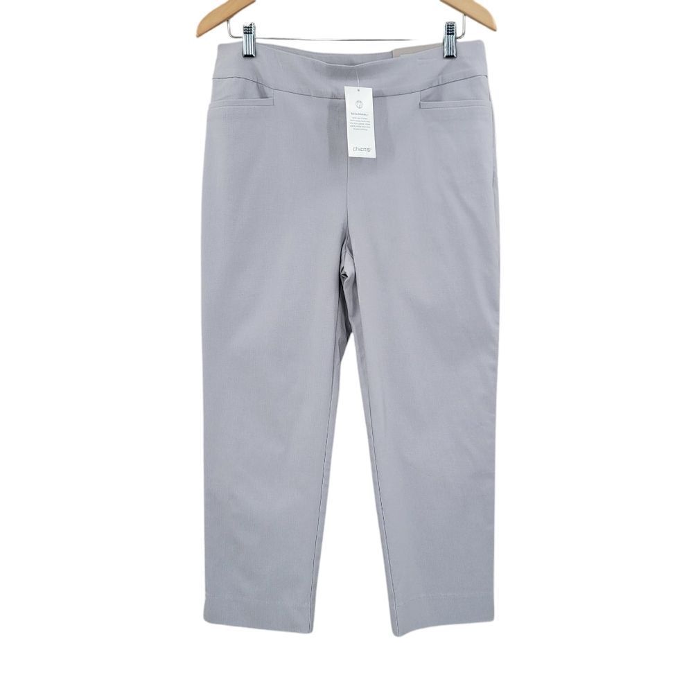 Chico's So Slimming Bridgitte Textured Side Vent Crop Dove Gray Trousers Pants